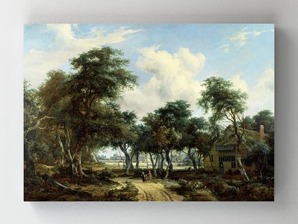 Full Frame Rulo Kanvas - Meindert Hobbema - A Woody Landscape with a Cottage (FF-KT110)