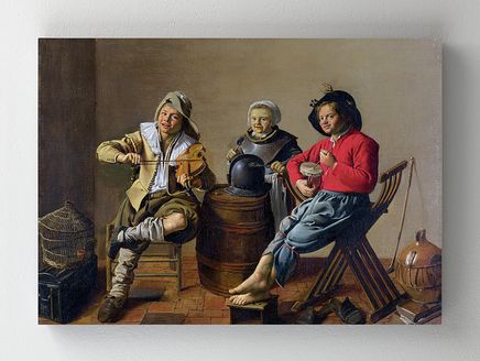 Full Frame Rulo Kanvas - Jan Molenaer - Two Boys and a Girl Making Music (FF-KT096)