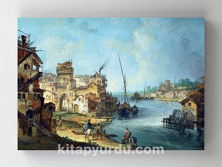 Full Frame Rulo Kanvas - Michele Marieschi - Buildings and Figures near a River with Shipping	(FF-KT115)