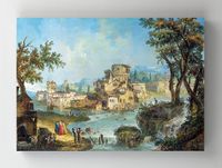 Full Frame Rulo Kanvas - Michele Marieschi - Buildings and Figures near a River with Rapids (FF-KT114)