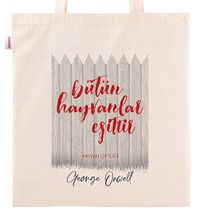 Askılı Bez Çanta - Hayvan Çiftliği - Beyaz Çit