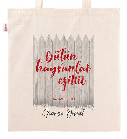 Askılı Bez Çanta - Hayvan Çiftliği - Beyaz Çit