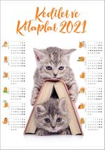2021 Takvimli Poster - Kediler ve Kitaplar - Kitap Ev