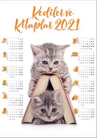 2021 Takvimli Poster - Kediler ve Kitaplar - Kitap Ev