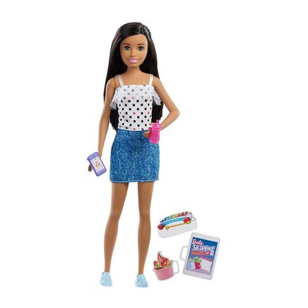 Barbie Bebek Bakıcısı Barbie Bebekler Esmer Kot Etek(FHY89)