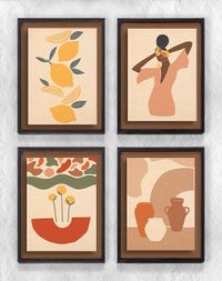 Full Frame Duvar Sanatları - Pastel Soyut Natürmort - Dörtlü Set (FF-DS001)