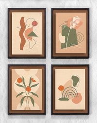 Full Frame Duvar Sanatları - Soyut Retro Yaz Arka - Dörtlü Set (FF-DS004)