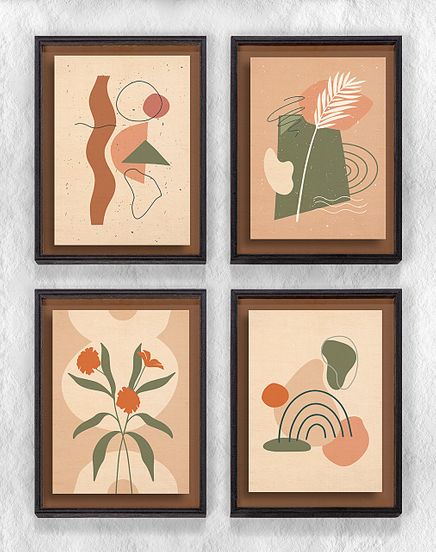 Full Frame Duvar Sanatları - Soyut Retro Yaz Arka - Dörtlü Set (FF-DS004)