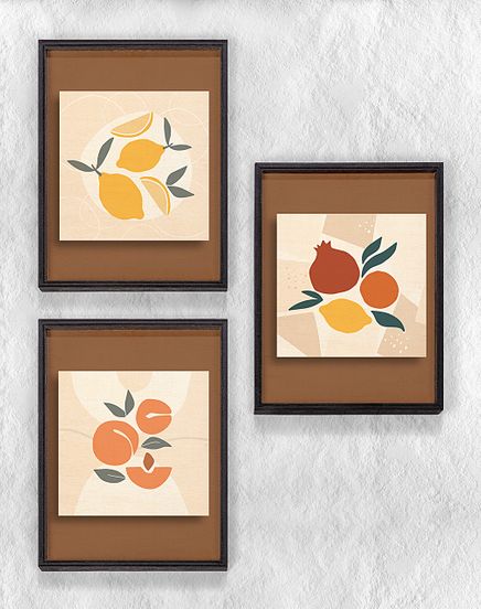 Full Frame Duvar Sanatları - Soyut Geometrik Meyveler - Üçlü Set (FF-DS005)