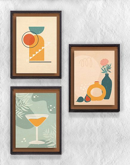 Full Frame Duvar Sanatları - Soyut Natürmort - Üçlü Set (FF-DS006)