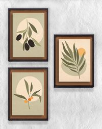 Full Frame Duvar Sanatları - Soyut Natürmort Zeytin Yeşili - Üçlü Set (FF-DS008)