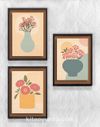 Full Frame Duvar Sanatları - Soyut Natürmort Vazoda Çiçekler - Üçlü Set (FF-DS009)