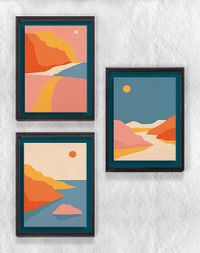 Full Frame Duvar Sanatları - Minimalist Manzara Dağlar - Üçlü Set (FF-DS010)