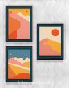 Full Frame Duvar Sanatları - Minimalist Soyut Manzara Turuncu Dağlar - Üçlü Set (FF-DS011)