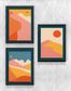 Full Frame Duvar Sanatları - Minimalist Soyut Manzara Turuncu Dağlar - Üçlü Set (FF-DS011)