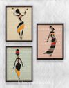 Full Frame Duvar Sanatları - AfrikaObje - Dans Eden Kadınlar - Üçlü Set (FF-DS013)