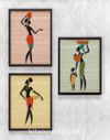 Full Frame Duvar Sanatları - AfrikaObje - Çalışan Kadınlar - Üçlü Set (FF-DS015)