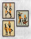 Full Frame Duvar Sanatları - AfrikaObje - Küp Taşıyan Kadınlar - Üçlü Set (FF-DS016)