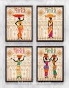 Full Frame Duvar Sanatları - AfrikaObje - Etnik Elbiseli Kadınlar - Dörtlü Set (FF-DS017)