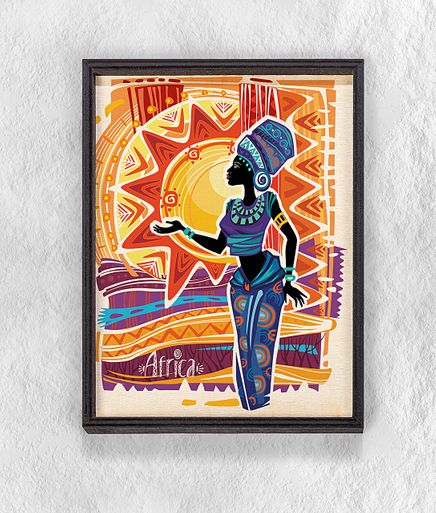 Full Frame Duvar Sanatları - Afrika Obje - Etnik Giysili Kadın (FF-DS019)