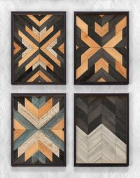 Full Frame Duvar Sanatları - Ahşap Desenler - Ahşap Simetri X - Dörtlü Set (FF-DS020)