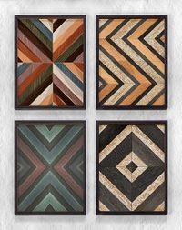 Full Frame Duvar Sanatları - Ahşap Desenler - Geometrik Simetri Z - Dörtlü Set (FF-DS021)