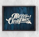 Full Frame Duvar Sanatları - Ahşap Desenler - Merry Christmas Lacivert (FF-DS022)