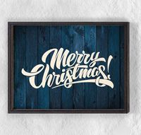 Full Frame Duvar Sanatları - Ahşap Desenler - Merry Christmas Lacivert (FF-DS022)