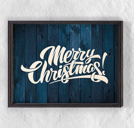 Full Frame Duvar Sanatları - Ahşap Desenler - Merry Christmas Lacivert (FF-DS022)