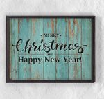 Full Frame Duvar Sanatları - Ahşap Desenler - Merry Christmas Turkuaz (FF-DS024)