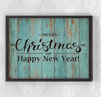 Full Frame Duvar Sanatları - Ahşap Desenler - Merry Christmas Turkuaz (FF-DS024)