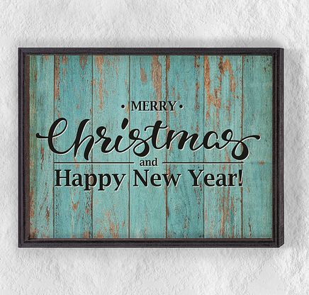 Full Frame Duvar Sanatları - Ahşap Desenler - Merry Christmas Turkuaz (FF-DS024)