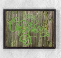 Full Frame Duvar Sanatları - Ahşap Desenler - Merry Christmas Yeşil (FF-DS025)