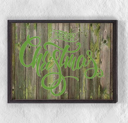 Full Frame Duvar Sanatları - Ahşap Desenler - Merry Christmas Yeşil (FF-DS025)