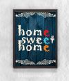 Full Frame Duvar Sanatları - Ahşap Desenler - Home Sweet Home Lacivert (FF-DS030)