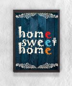 Full Frame Duvar Sanatları - Ahşap Desenler - Home Sweet Home Lacivert  (FF-DS030)
