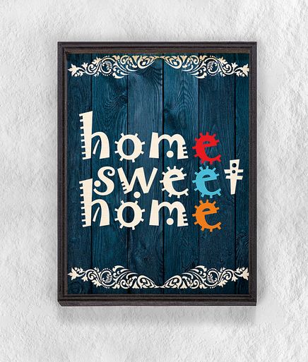 Full Frame Duvar Sanatları - Ahşap Desenler - Home Sweet Home Lacivert  (FF-DS030)