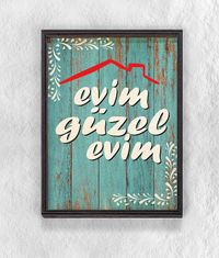 Full Frame Duvar Sanatları - Ahşap Desenler - Evim Güzel Evim Çatı (FF-DS032)