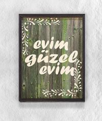 Full Frame Duvar Sanatları - Ahşap Desenler - Evim Güzel Evim Yeşil (FF-DS033)
