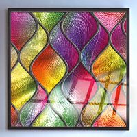 Full Frame Duvar Sanatları - VitrayObje Kare - Renkli, Deniz ve Dalga Desenli (FF-DSC052