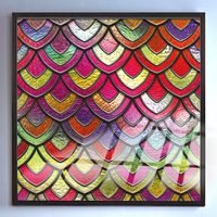 Full Frame Duvar Sanatları - VitrayObje Kare - Renkli, Balık Desenli (FF-DSC055)