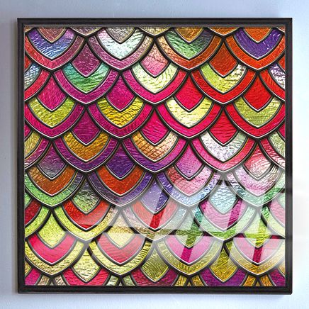 Full Frame Duvar Sanatları - VitrayObje Kare - Renkli, Balık Desenli (FF-DSC055)