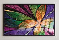 Full Frame Duvar Sanatları - VitrayObje Küçük DD - Renkli, Fraktal Çiçek Desenli Yeşil (FF-DSC059)