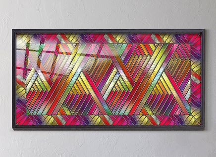 Full Frame Duvar Sanatları - VitrayObje Büyük DD - Renkli, Geometrik Bloklar (FF-DSC071)