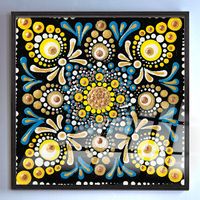 Full Frame Duvar Sanatları - VitrayMandala - Sarı Mavi Altınlı (FF-DSC042)