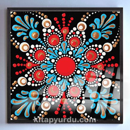 Full Frame Duvar Sanatları - VitrayMandala - Kırmızı Mavi Altınlı (FF-DSC046)