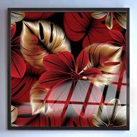  Full Frame Duvar Sanatları - VitrayObje Kare - Monstera Kırmızılı Altın (FF-DSC125)