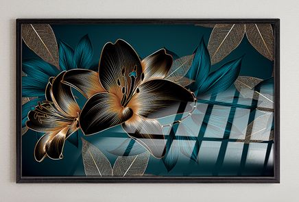 Full Frame Duvar Sanatları - VitrayObje Küçük DD - Altın Zambak Çiçekleri (FF-DSC126)
