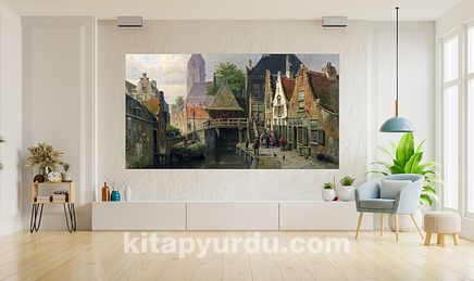 View of Oudewater / Willem Koekkoek - Ahşap Puzzle Poster 496 Parça (PPD-113-KR)