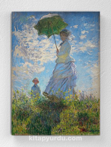 Full Frame pratiCanvas Tablo - Claude Monet - Woman with a Parasol (1875) Madame Monet and Her Son (FF-PCŞ205)